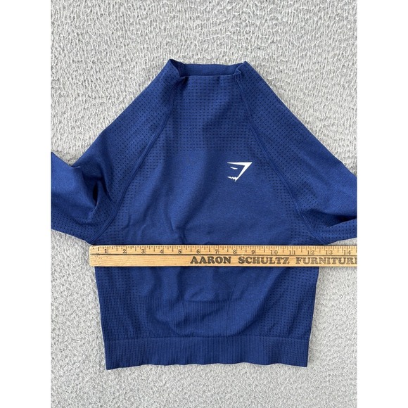 Gymshark Adapt Crop Top Womens Small Blue Mock Neck Seamless Long Sleeve - Picture 5 of 9